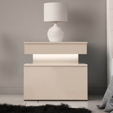 Noćni ormarić s LED rasvjetom GLOSSA 51x55 cm bež
