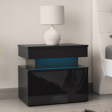 Noćni ormarić s LED rasvjetom GLOSSA 51x55 cm crna/sjajna crna