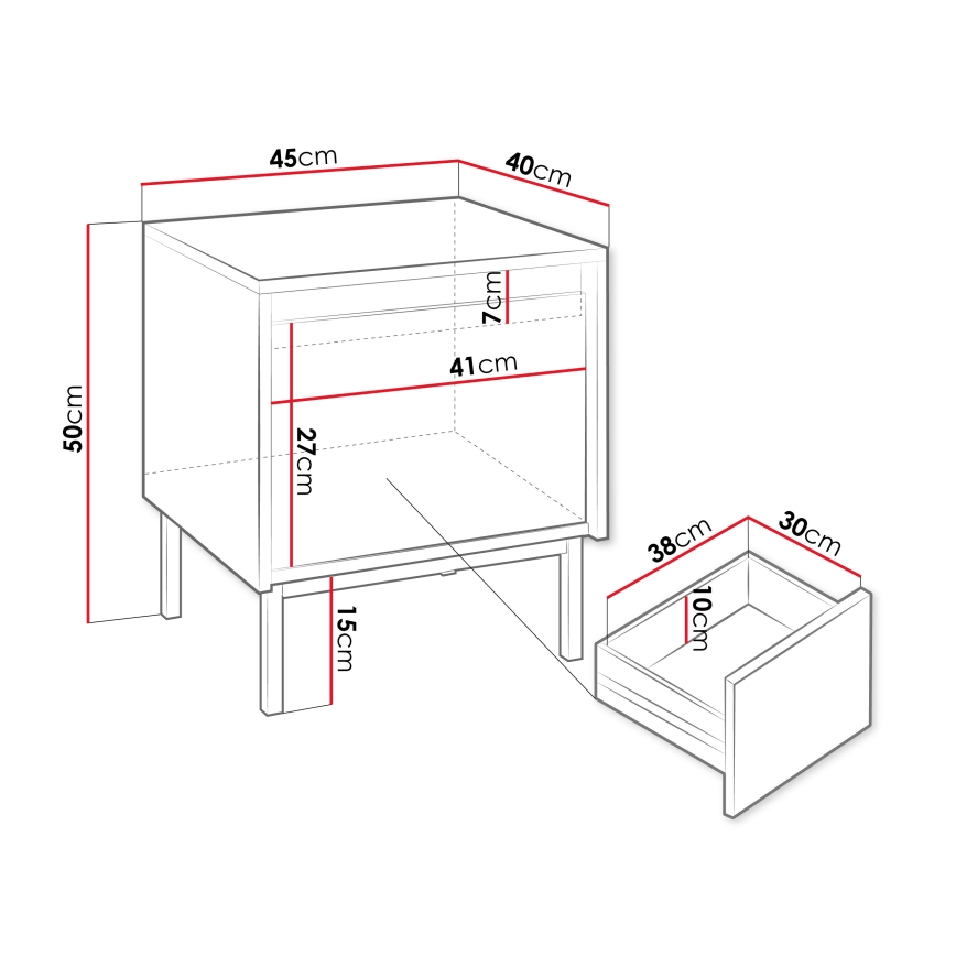 Noćni stolić OZMI 50x45 cm crni