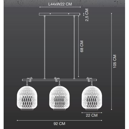 Nordlux - Luster na sajli HISOKA 3xE27/40W/230V crna/bambus