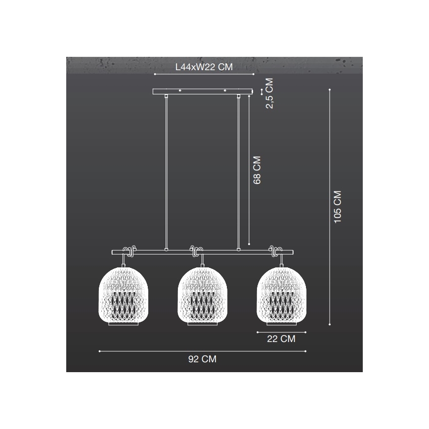 Nordlux - Luster na sajli HISOKA 3xE27/40W/230V crna/bambus