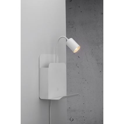 Nordlux - Zidna reflektorska svjetiljka s policom i USB ROOMI 1xGU10/8W/230V bijela
