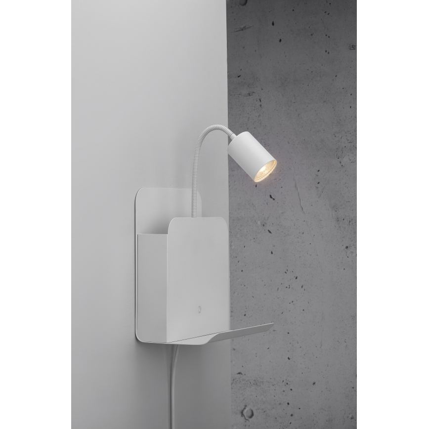 Nordlux - Zidna reflektorska svjetiljka s policom i USB ROOMI 1xGU10/8W/230V bijela