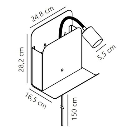 Nordlux - Zidna reflektorska svjetiljka s policom i USB ROOMI 1xGU10/8W/230V bijela