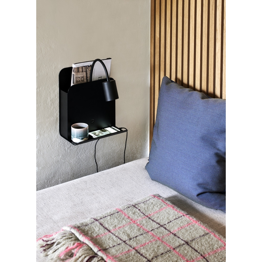 Nordlux - Zidna reflektorska svjetiljka s policom i USB ROOMI 1xGU10/8W/230V crna