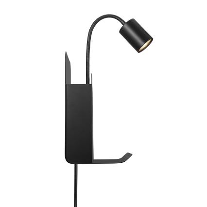Nordlux - Zidna reflektorska svjetiljka s policom i USB ROOMI 1xGU10/8W/230V crna