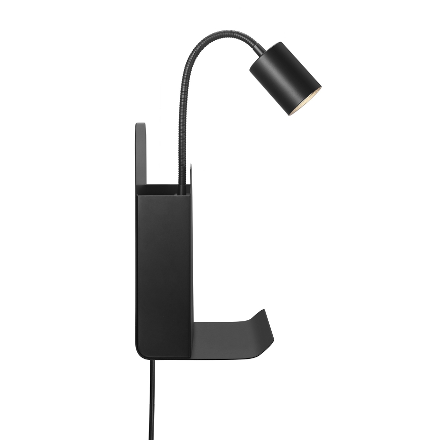 Nordlux - Zidna reflektorska svjetiljka s policom i USB ROOMI 1xGU10/8W/230V crna