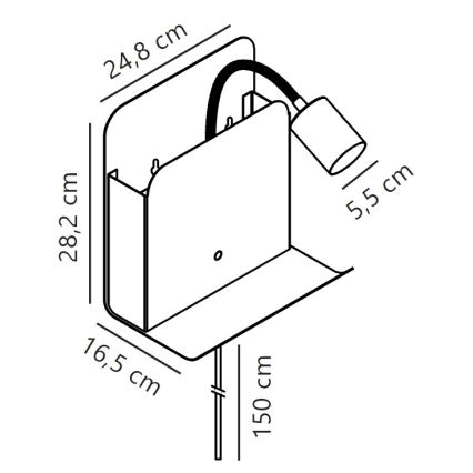 Nordlux - Zidna reflektorska svjetiljka s policom i USB ROOMI 1xGU10/8W/230V crna