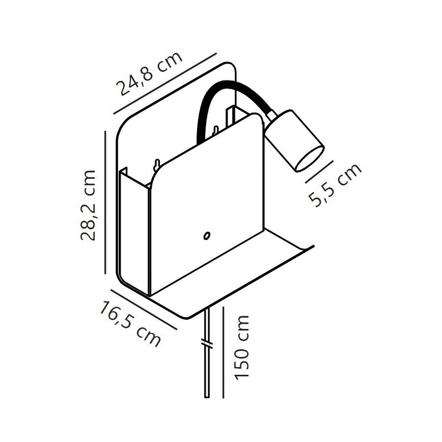 Nordlux - Zidna reflektorska svjetiljka s policom i USB ROOMI 1xGU10/8W/230V crna