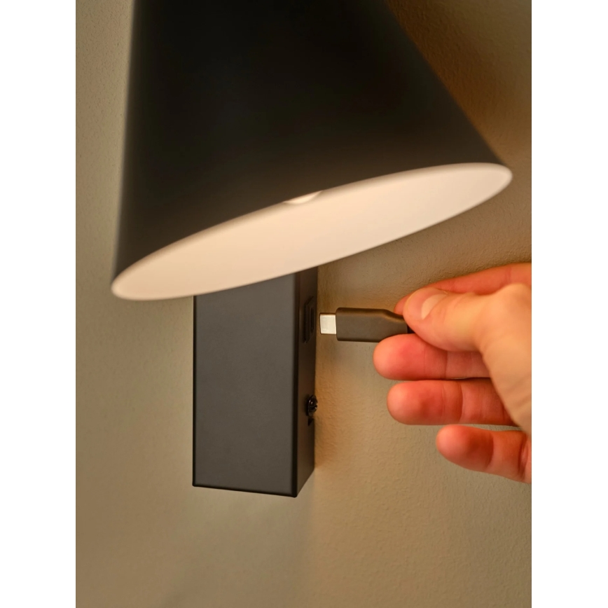 Nordlux - Zidna svjetiljka sa USB WILMER 1xE14/40W/230V crna