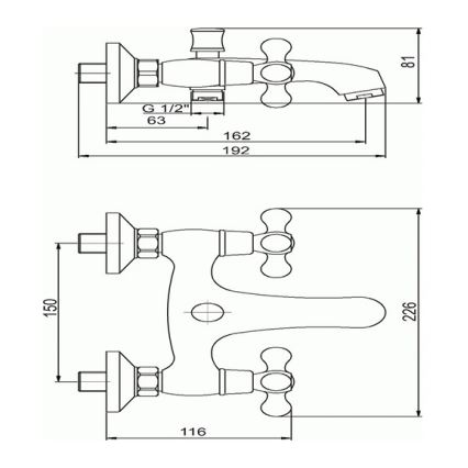 Novaservis - Baterija za kadu TITANIA RETRO, sjajni krom
