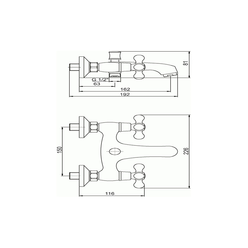 Novaservis - Baterija za kadu TITANIA RETRO, sjajni krom