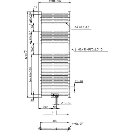 Novaservis - Kupaonski ljestvičasti radijator 318W/230V 120x45 cm sjajni krom ravan