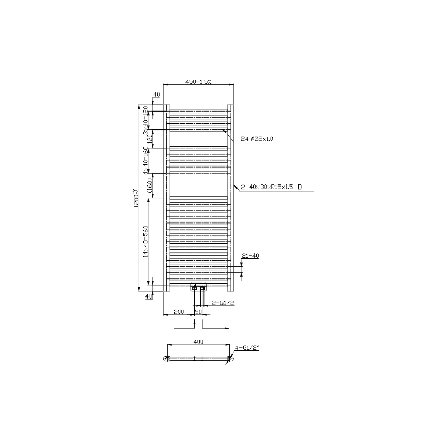Novaservis - Kupaonski ljestvičasti radijator 318W/230V 120x45 cm sjajni krom ravan