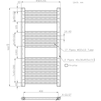 Novaservis - Kupaonski ljestvičasti radijator 365W/230V 90x45 cm bijeli ravan