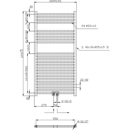 Novaservis - Kupaonski ljestvasti radijator 423W/230V 120x60 cm, sjajni krom, ravan