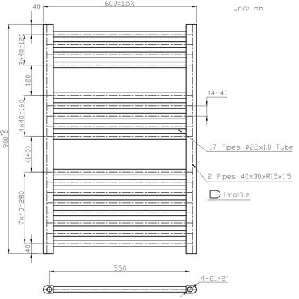 Novaservis - Kupaonski ljestvičasti radijator 478W/230V 90x60 cm bijeli ravan