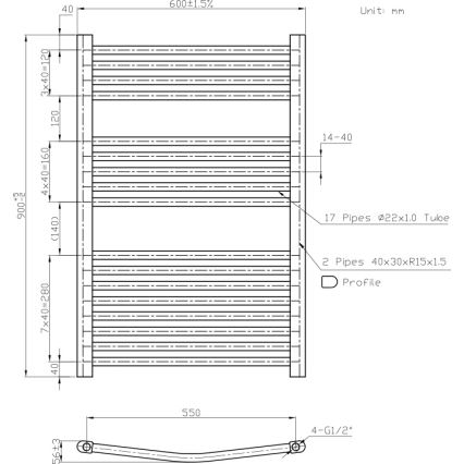 Novaservis - Kupaonski ljestvičasti radijator 478W/230V 90x60 cm, bijeli, zaobljen