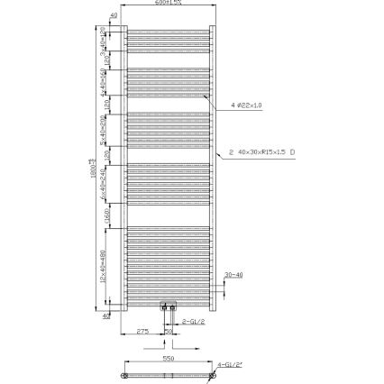 Novaservis - Kupaonski ljestvičasti radijator 630W/230V 180x60 cm sjajni krom ravan