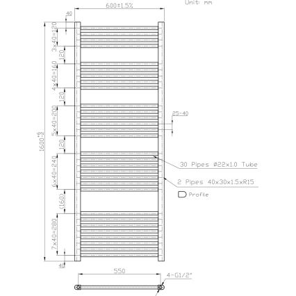 Novaservis - Kupaonski ljestvičasti radijator 836W/230V 160x60 cm bijeli ravan