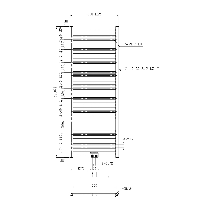 Novaservis - Kupaonski ljestvičasti radijator 836W/230V 160x60 cm crni ravan