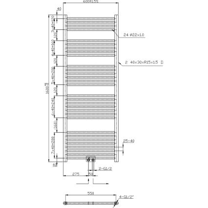 Novaservis - Kupaonski ljestvičasti radijator 836W/230V 160x60 cm crni ravan