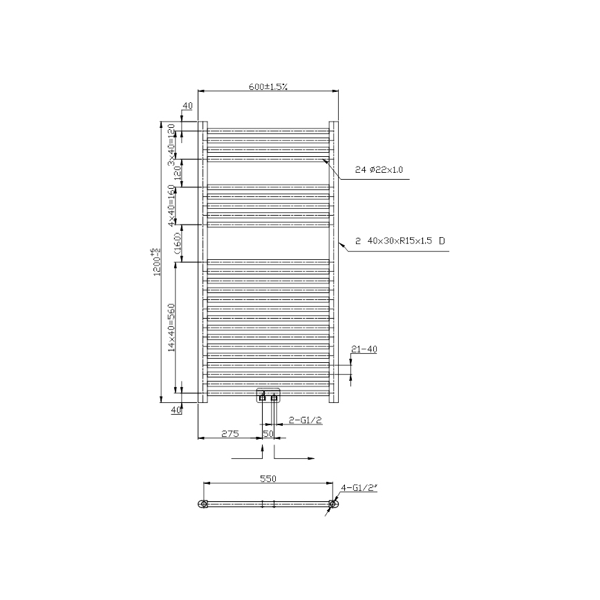 Novaservis - Kupaonski peškirni radijator 644W/230V 120x60 cm crni ravan