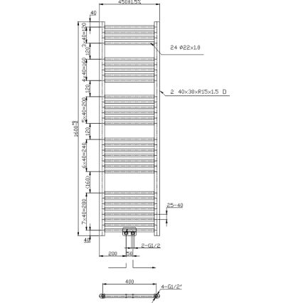 Novaservis - Kupaonski ljestvičasti radijator 423W/230V 160x45 cm sjajni krom ravan
