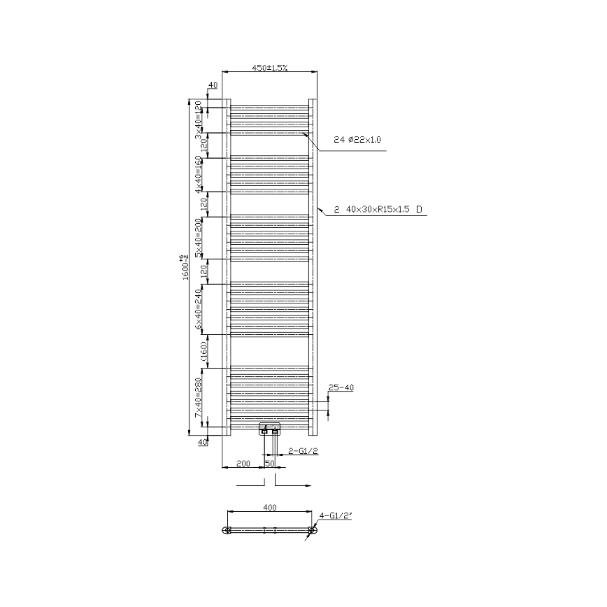 Novaservis - Kupaonski ljestvičasti radijator 423W/230V 160x45 cm sjajni krom ravan