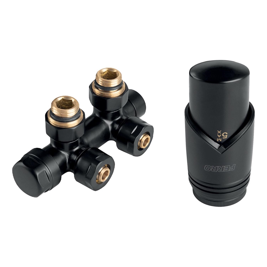 Novaservis - Set za radijatore sa središnjim priključkom, kutni, crni