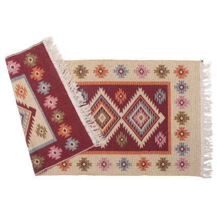 Obostrani orijentalni tepih KILIM 80x150 cm crveni/bež