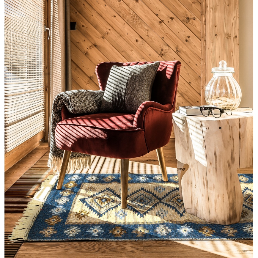 Obostrani orijentalni tepih KILIM 80x150 cm plavo/bež