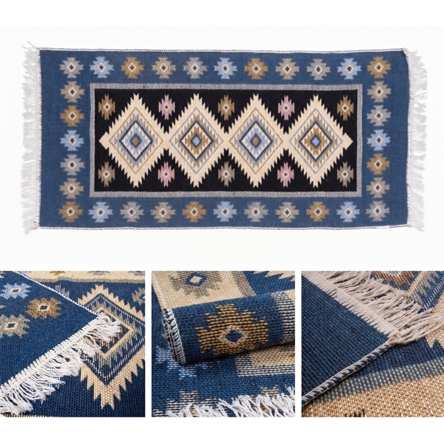 Obostrani orijentalni tepih KILIM 80x150 cm plavo/bež