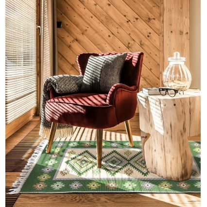 Obostrani orijentalni tepih KILIM 80x150 cm, zelena/bež