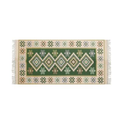 Obostrani orijentalni tepih KILIM 80x150 cm, zelena/bež