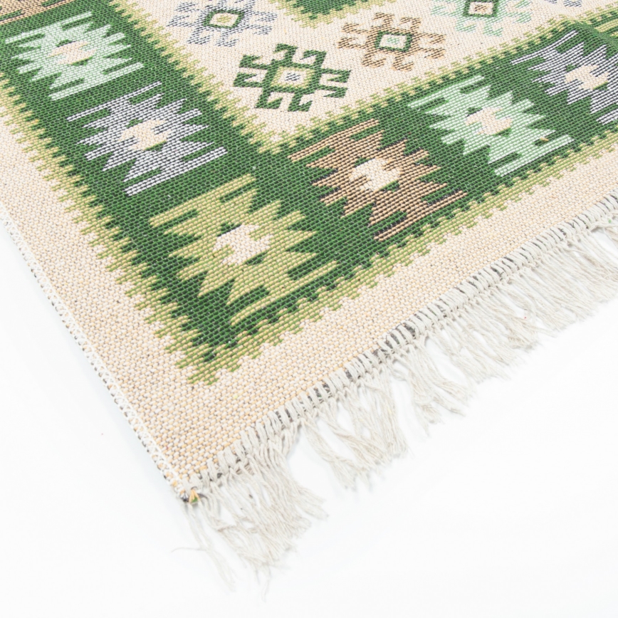 Obostrani orijentalni tepih KILIM 80x150 cm, zelena/bež