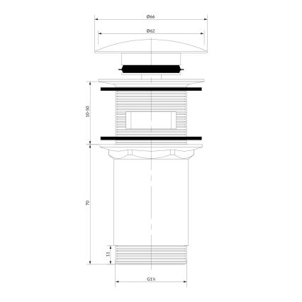 OMNIRES A706CPB - Gornji dio sifona za umivaonik CLICK-CLACK pr. 6,6 cm četkani bakar