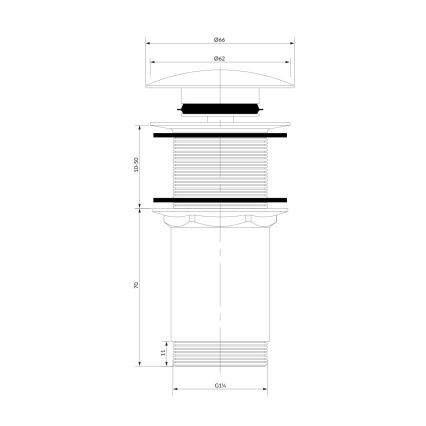 OMNIRES A716BL - Gornji dio sifona za umivaonik CLICK-CLACK pr. 6,6 cm polumat crna
