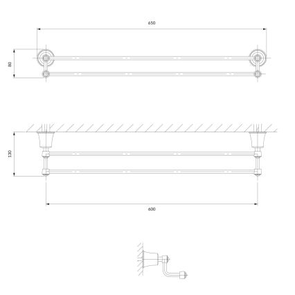 OMNIRES AL53226CR - Zidni držač za ručnike ART LINE 65 cm sjajni krom