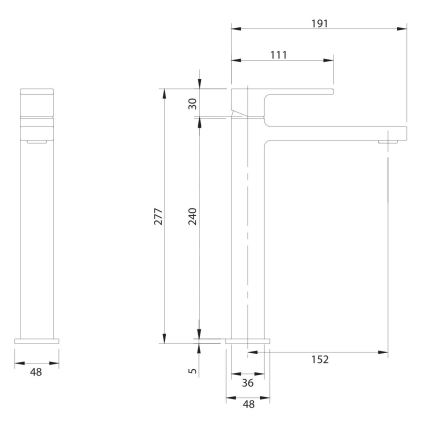 OMNIRES BA7812BL - Miješalica za umivaonik BARETTI 27,7 cm mat crna