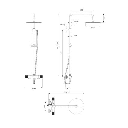 OMNIRES CT8044CR - Set za tuširanje s termostatskom miješalicom CONTOUR sjajni krom