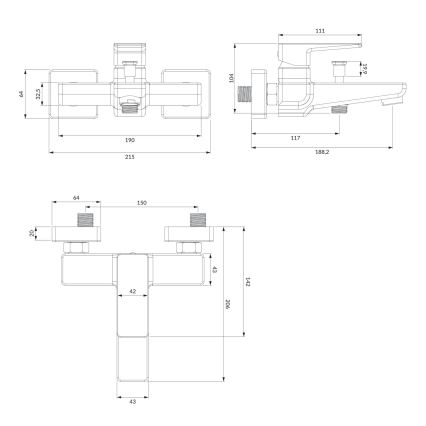 OMNIRES PM7430BL - Miješalica za kadu PARMA mat crna