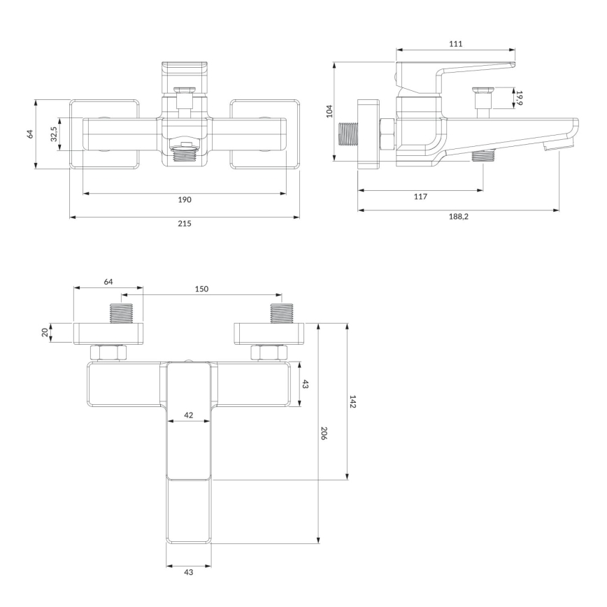 OMNIRES PM7430BL - Miješalica za kadu PARMA mat crna
