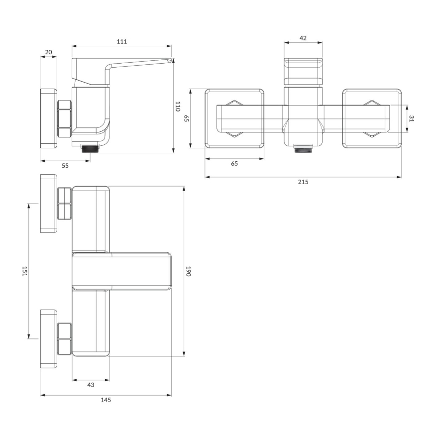 OMNIRES PM7440BL - Miješalica za tuš PARMA mat crna