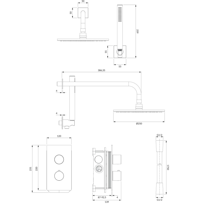 OMNIRES SYSCT11CR - Tuš set s termostatskom podžbuknom baterijom CONTOUR sjajni krom