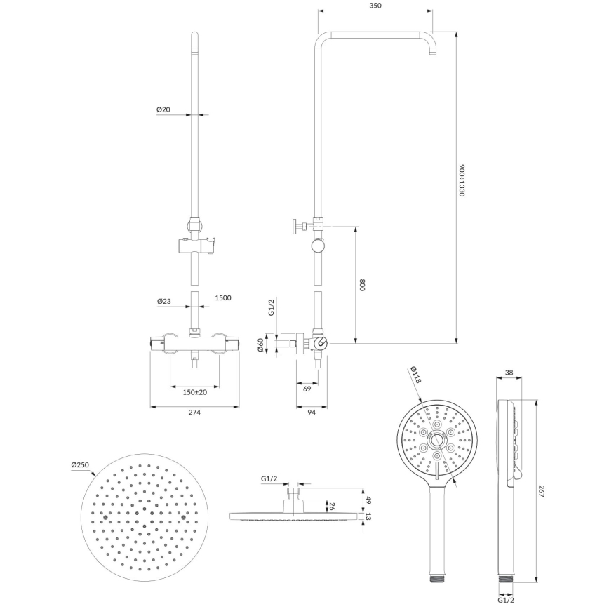 OMNIRES SYSY10/N/6CR - Set za tuširanje s termostatskom miješalicom Y sjajni krom