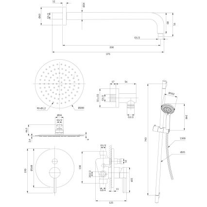 OMNIRES SYSY17CR - Tuš set s podžbuknom baterijom Y sjajni krom