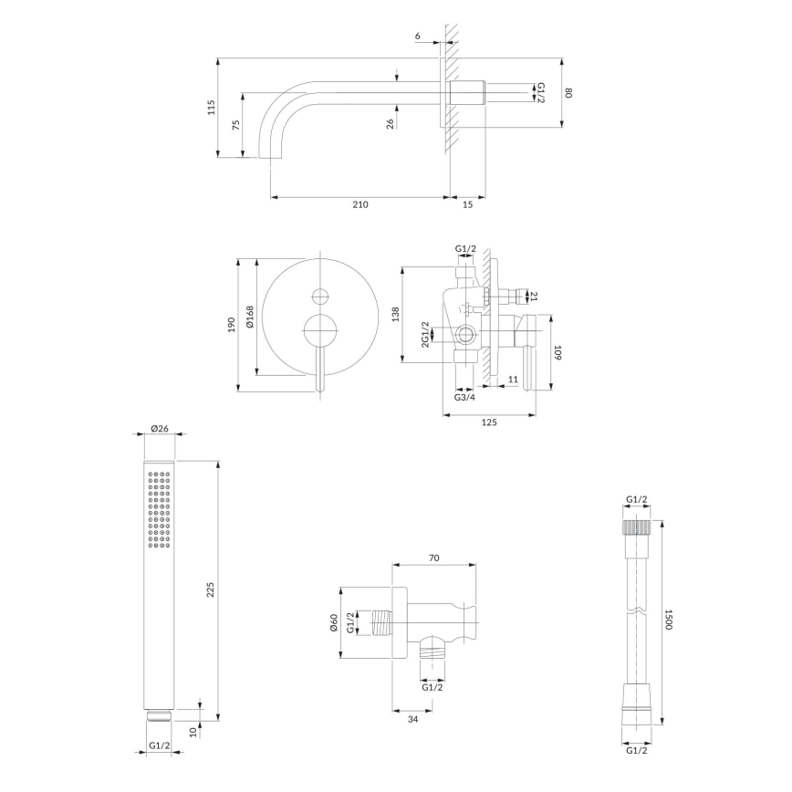 OMNIRES SYSYW01CR - Kupaonski set s podžbuknom baterijom Y sjajni krom