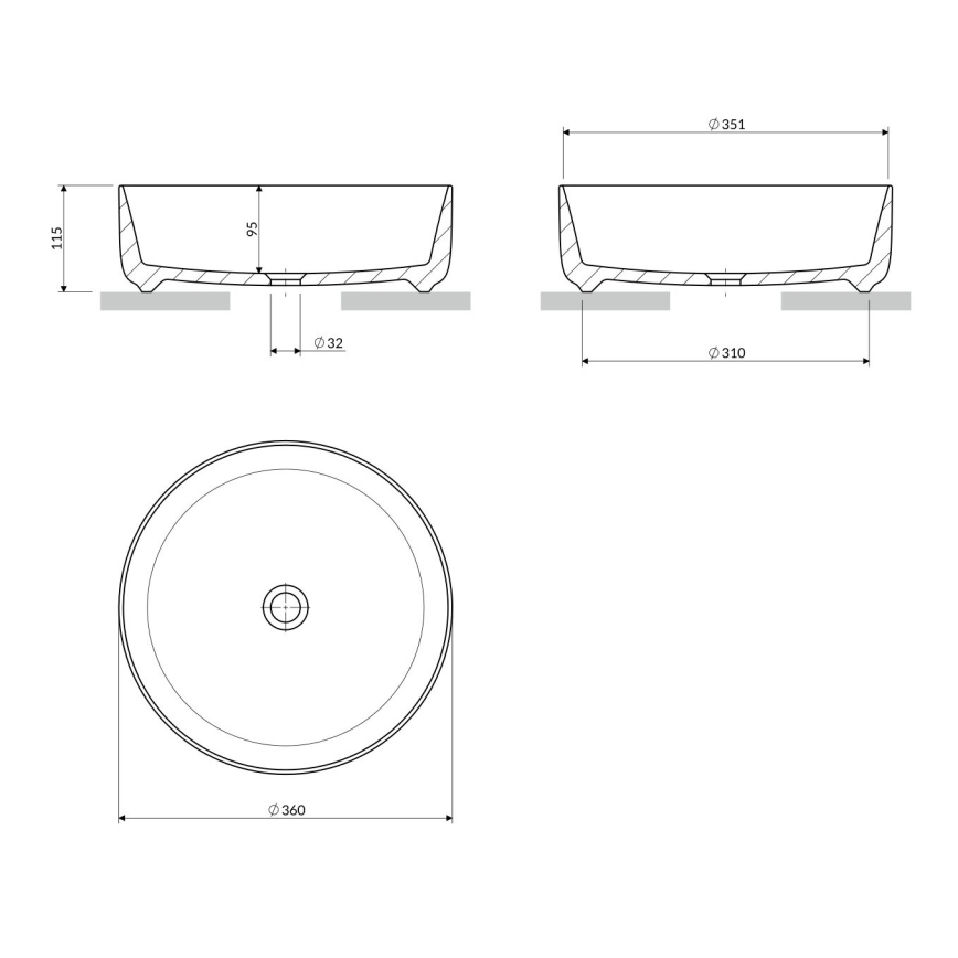 OMNIRES TULSA355BP - Nadgradni umivaonik TULSA Ø 36 cm keramika/sjajna bijela