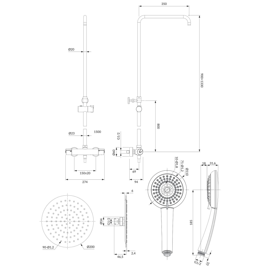 OMNIRES Y1244X/6CR - Tuš set s termostatskom baterijom Y sjajni krom